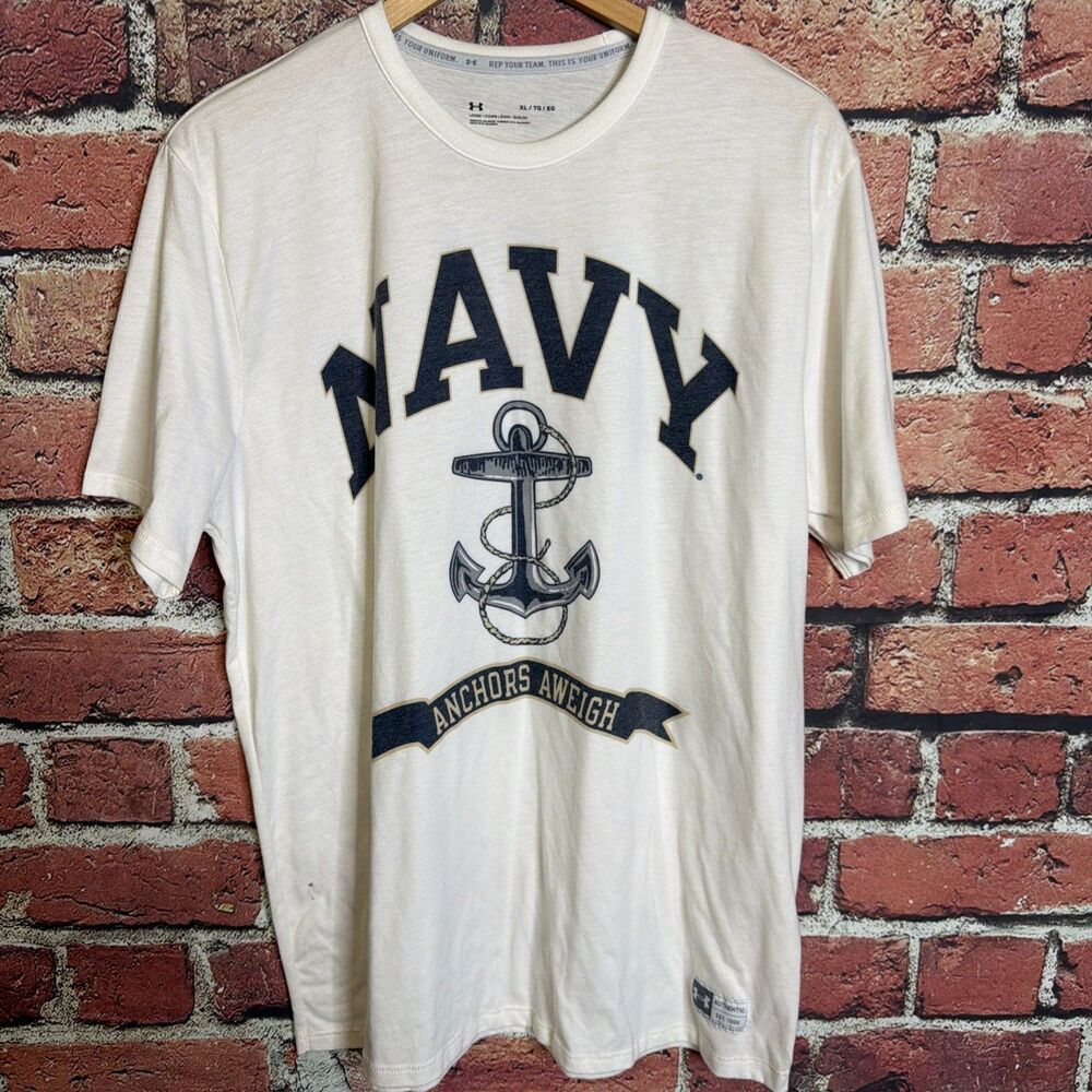 Men's Under Armour Loose Fit Anchors Away Navy T-Shirt XL White